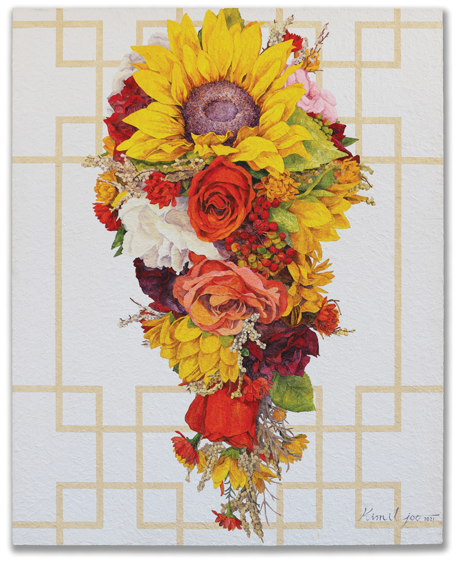 100F-The Present-Bouquet, Arcylic on korean paper, 2021